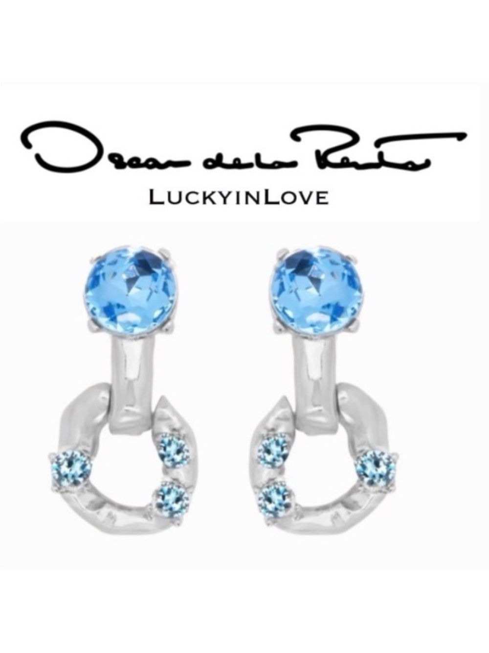 Oscar de la Renta Silver Blue SCRAMBLE CHAIN-LINK EARRINGS